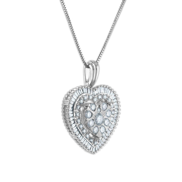 1 CTW Natural Diamond Heart 18-inch Pendant in 10KT White Gold