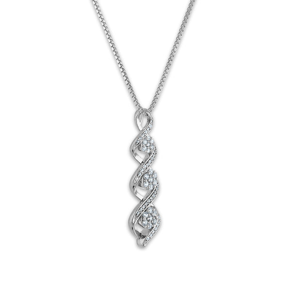 1/4 CTW Natural Diamond Three Stone Twist 18-inch Pendant in Sterling Silver