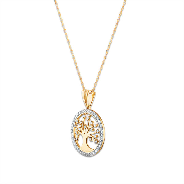 1/5 CTW Natural Diamond Tree of Life 18-inch Pendant in 10KT Yellow Gold
