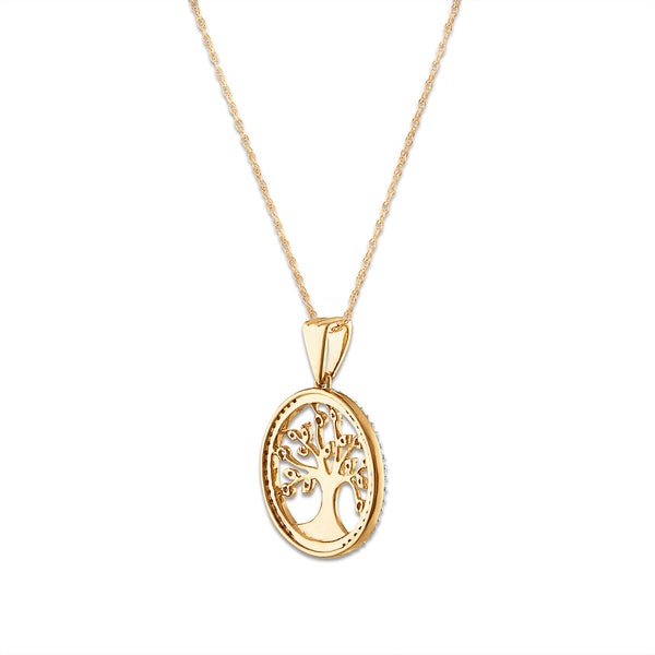 1/5 CTW Natural Diamond Tree of Life 18-inch Pendant in 10KT Yellow Gold