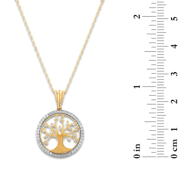1/5 CTW Natural Diamond Tree of Life 18-inch Pendant in 10KT Yellow Gold