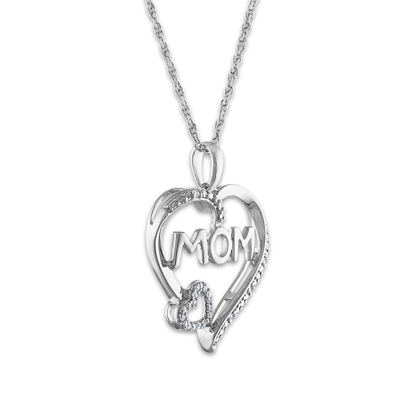 1/20 CTW Natural Diamond Mom Heart 18-inch Pendant in 10KT White Gold