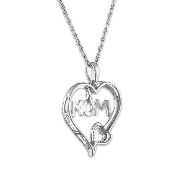 1/20 CTW Natural Diamond Mom Heart 18-inch Pendant in 10KT White Gold