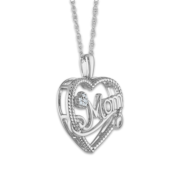 1/30 CTW Natural Diamond Mom Heart 18-inch Pendant in Sterling Silver