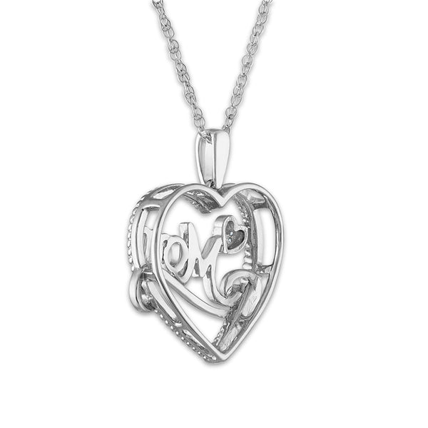 1/30 CTW Natural Diamond Mom Heart 18-inch Pendant in Sterling Silver