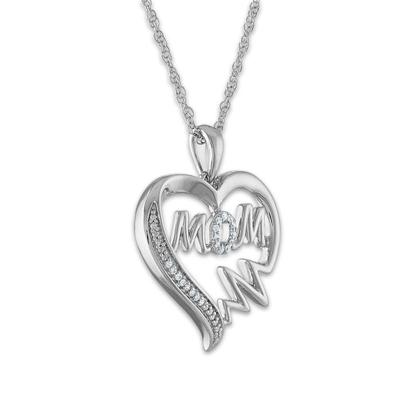 1/16 CTW Natural Diamond Mom Heart 18-inch Pendant in Sterling Silver