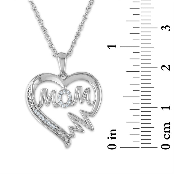 1/16 CTW Natural Diamond Mom Heart 18-inch Pendant in Sterling Silver