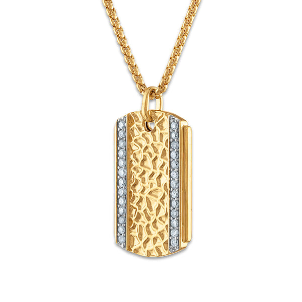 Luxe Layers 1/2 CTW Natural Diamond Nugget Dog Tag 22-inch Pendant in Gold Plated Sterling Silver