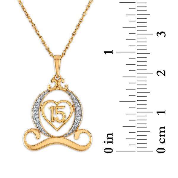 1/25 CTW Natural Diamond Quinceanera Carriage Heart 18-inch Pendant in 10KT Yellow Gold