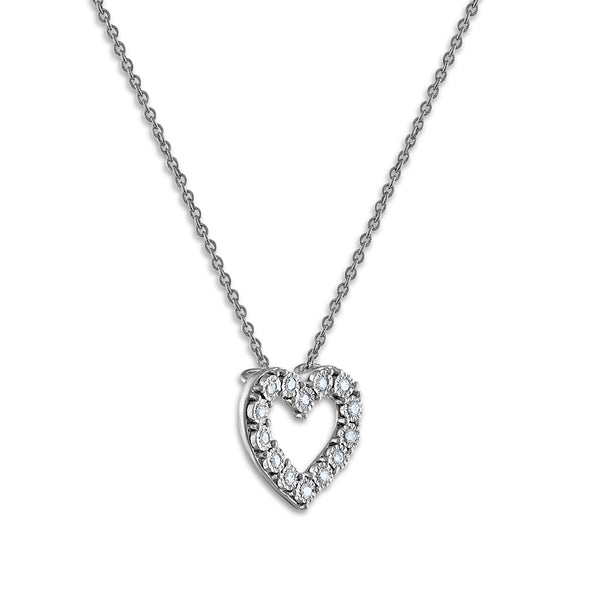 1/10 CTW Diamond Heart 18-inch Pendant in Rhodium Plated Sterling Silver