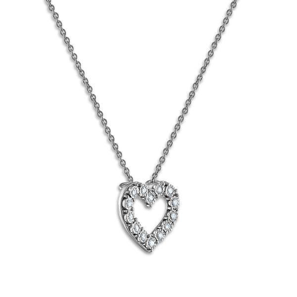 1/10 CTW Natural Diamond Heart 18-inch Pendant in Rhodium Plated Sterling Silver