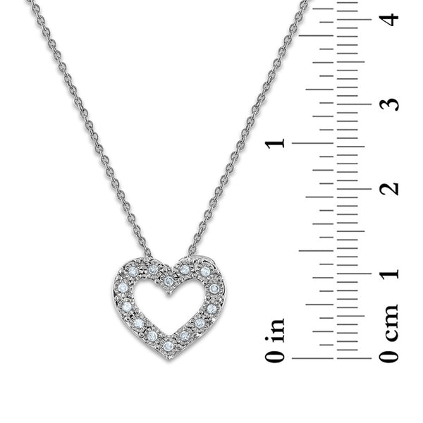 1/10 CTW Natural Diamond Heart 18-inch Pendant in Rhodium Plated Sterling Silver