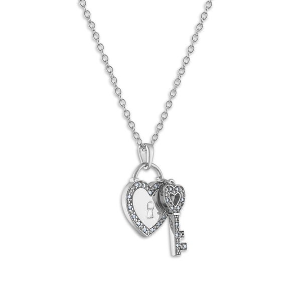 1/10 CTW Diamond 18-inch Heart Lock and Key Pendant in Sterling Silver