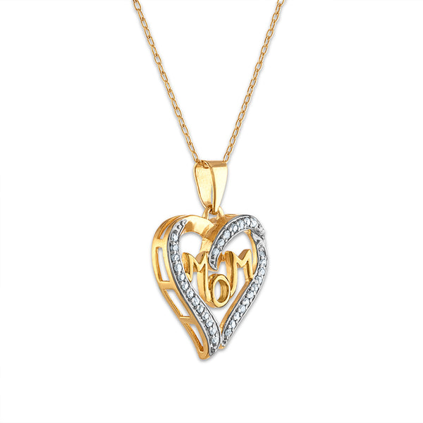 1/4 CTW Natural Diamond Mom Pendant in Yellow Gold Plated Sterling Silver