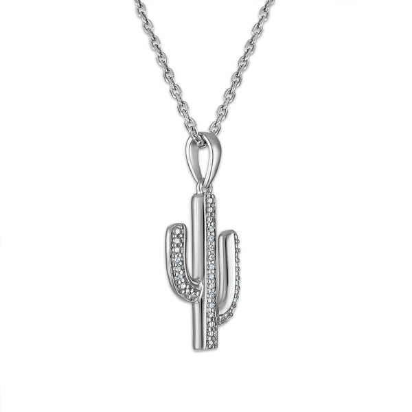 Natural Diamond Accent 18-inch Cactus Pendant in Sterling Silver