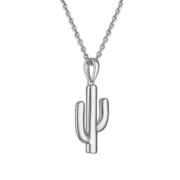 Natural Diamond Accent 18-inch Cactus Pendant in Sterling Silver