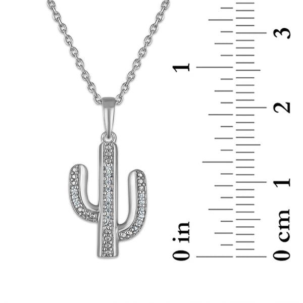 Natural Diamond Accent 18-inch Cactus Pendant in Sterling Silver