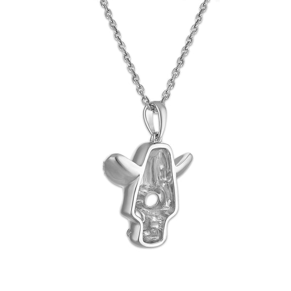 Natural Diamond Accent 18-inch Calaca in Hat Pendant in Sterling Silver