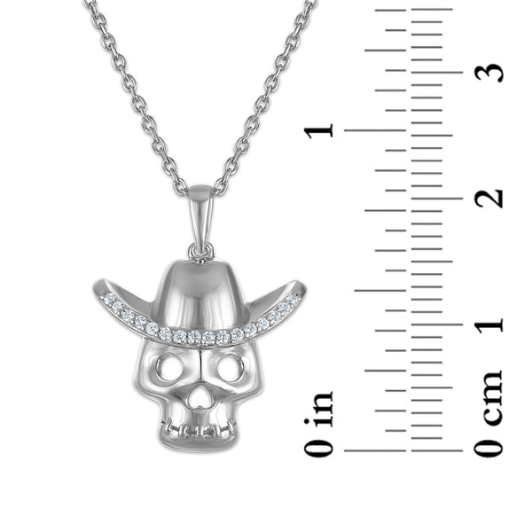 Natural Diamond Accent 18-inch Calaca in Hat Pendant in Sterling Silver