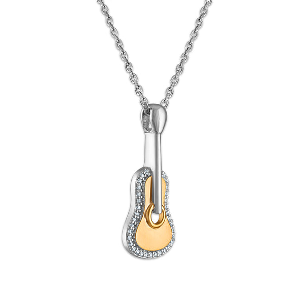 Diamond Accent 18-inch Guitar Pendant in Two-Tone Sterling Silver
