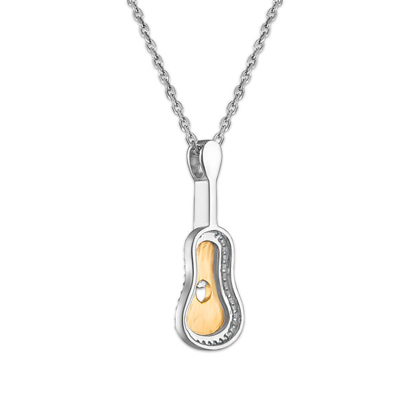 Diamond Accent 18-inch Guitar Pendant in Two-Tone Sterling Silver
