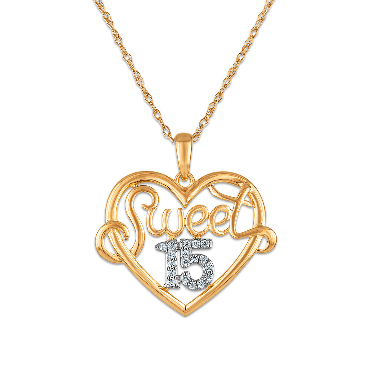 Diamond Accent 18-inch Quinceanera Pendant in 10KKT Yellow Gold