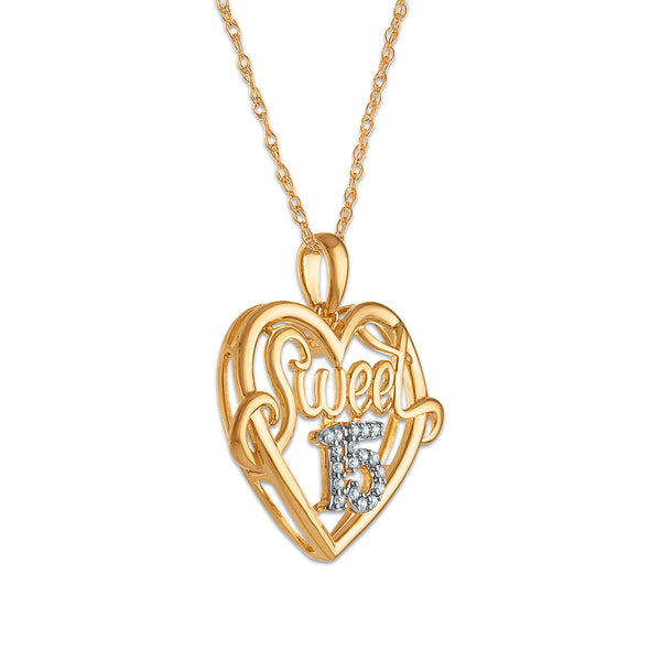 Diamond Accent 18-inch Quinceanera Pendant in 10KKT Yellow Gold