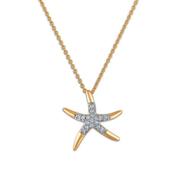 Natural Diamond Accent 18-inch Starfish Pendant in Yellow Gold Plated Sterling Silver