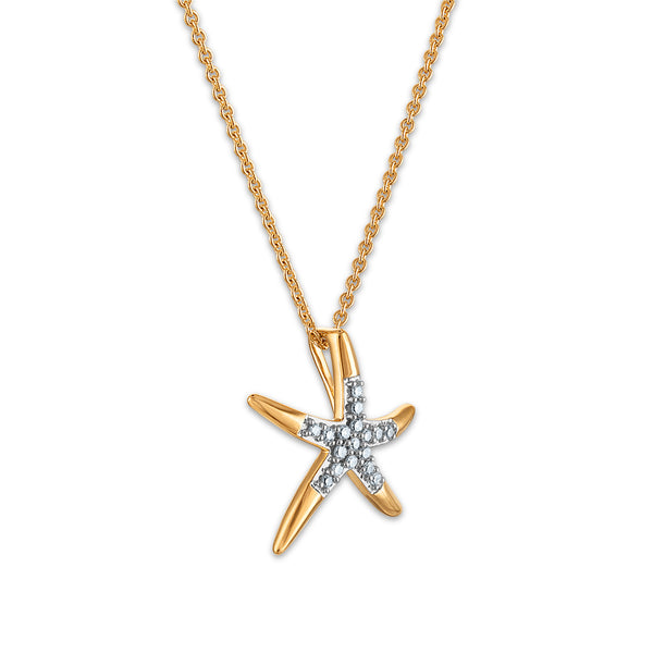 Natural Diamond Accent 18-inch Starfish Pendant in Yellow Gold Plated Sterling Silver