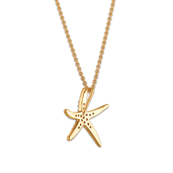 Natural Diamond Accent 18-inch Starfish Pendant in Yellow Gold Plated Sterling Silver