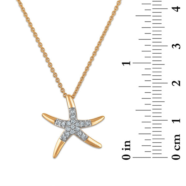 Natural Diamond Accent 18-inch Starfish Pendant in Yellow Gold Plated Sterling Silver