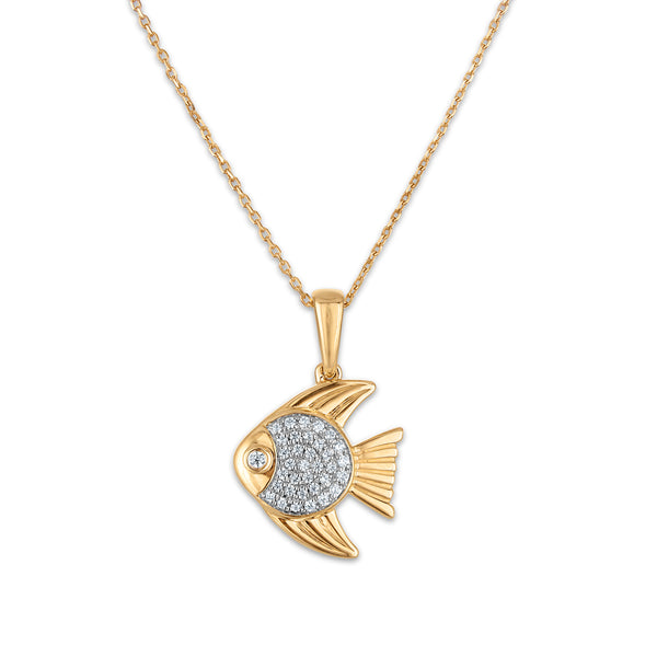 Natural Diamond Accent 18-inch Fish Pendant in Yellow Gold Plated Sterling Silver