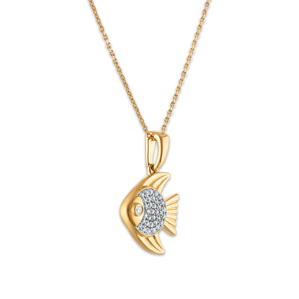 Natural Diamond Accent 18-inch Fish Pendant in Yellow Gold Plated Sterling Silver