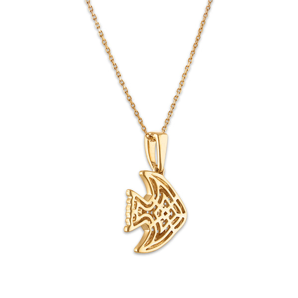 Natural Diamond Accent 18-inch Fish Pendant in Yellow Gold Plated Sterling Silver