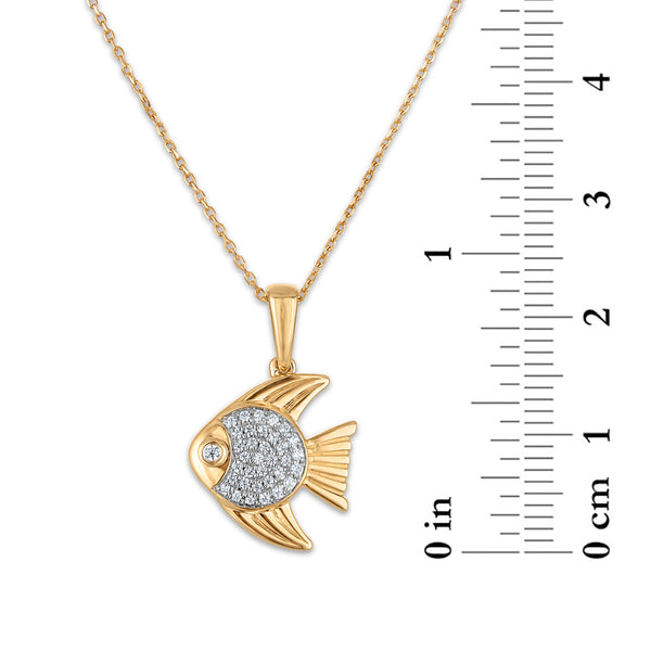 Natural Diamond Accent 18-inch Fish Pendant in Yellow Gold Plated Sterling Silver