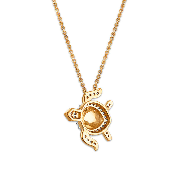 Natural Diamond Accent 18-inch Turtle Pendant in Yellow Gold Plated Sterling Silver
