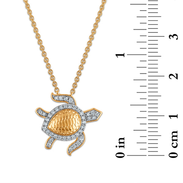 Natural Diamond Accent 18-inch Turtle Pendant in Yellow Gold Plated Sterling Silver