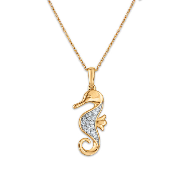 Natural Diamond Accent 18-inch Seahorse Pendant in Yellow Gold Plated Sterling Silver
