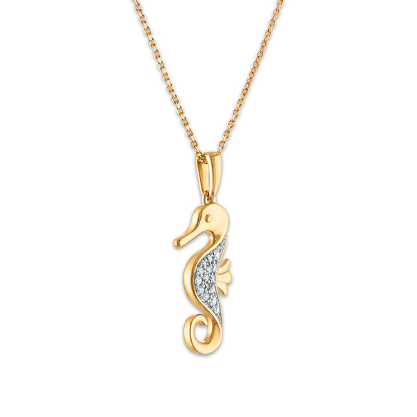 Natural Diamond Accent 18-inch Seahorse Pendant in Yellow Gold Plated Sterling Silver