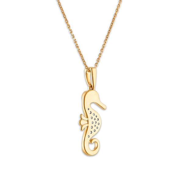 Natural Diamond Accent 18-inch Seahorse Pendant in Yellow Gold Plated Sterling Silver