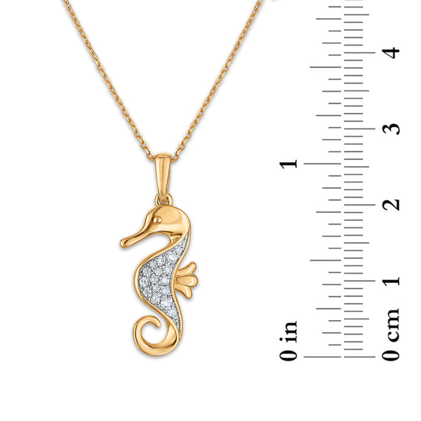 Natural Diamond Accent 18-inch Seahorse Pendant in Yellow Gold Plated Sterling Silver
