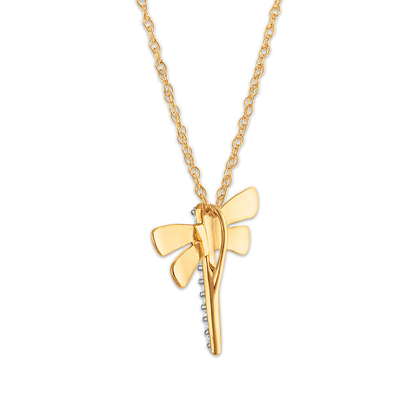 Natural Diamond Accent 18-inch Dragonfly Pendant in 10KT Yellow Gold