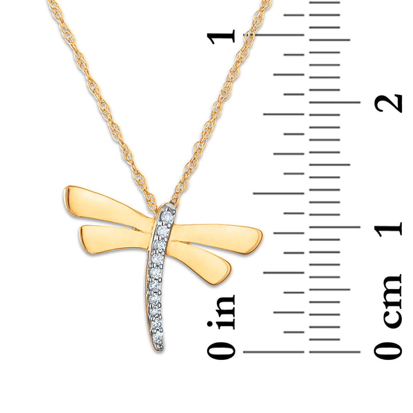 Natural Diamond Accent 18-inch Dragonfly Pendant in 10KT Yellow Gold