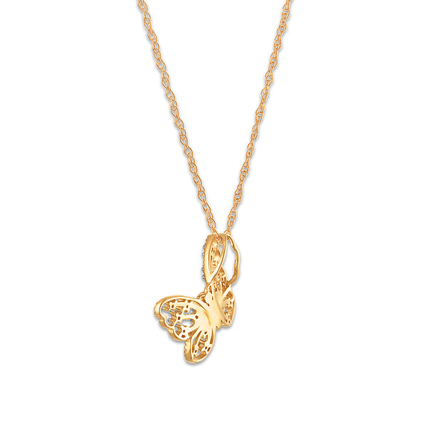 Natural Diamond Accent 18-inch Butterfly Pendant in 10KT Yellow Gold