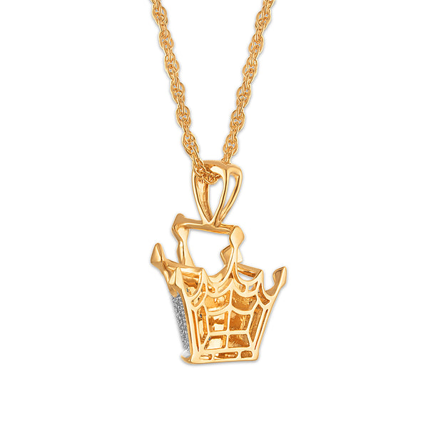 Natural Diamond Accent 22-inch Crown Pendant in Gold Plated Sterling Silver