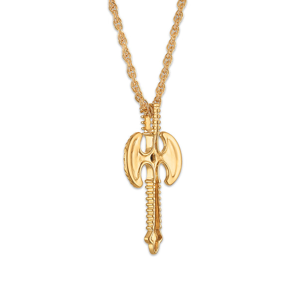 Natural Black Diamond Accent 22-inch Axe Pendant in Gold Plated Sterling Silver