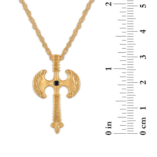 Natural Black Diamond Accent 22-inch Axe Pendant in Gold Plated Sterling Silver