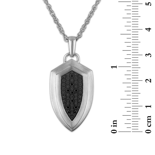 Natural Black Diamond Accent 22-inch Shield Pendant in Sterling Silver