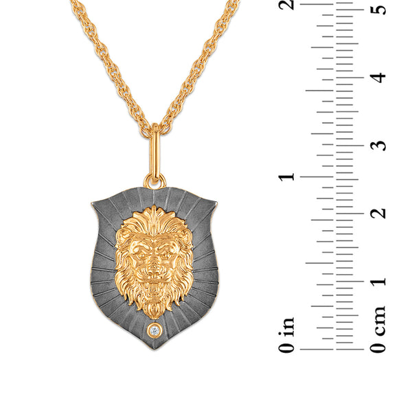 Natural Diamond Accent 22-inch Lion Head Pendant in Gold Plated Sterling Silver