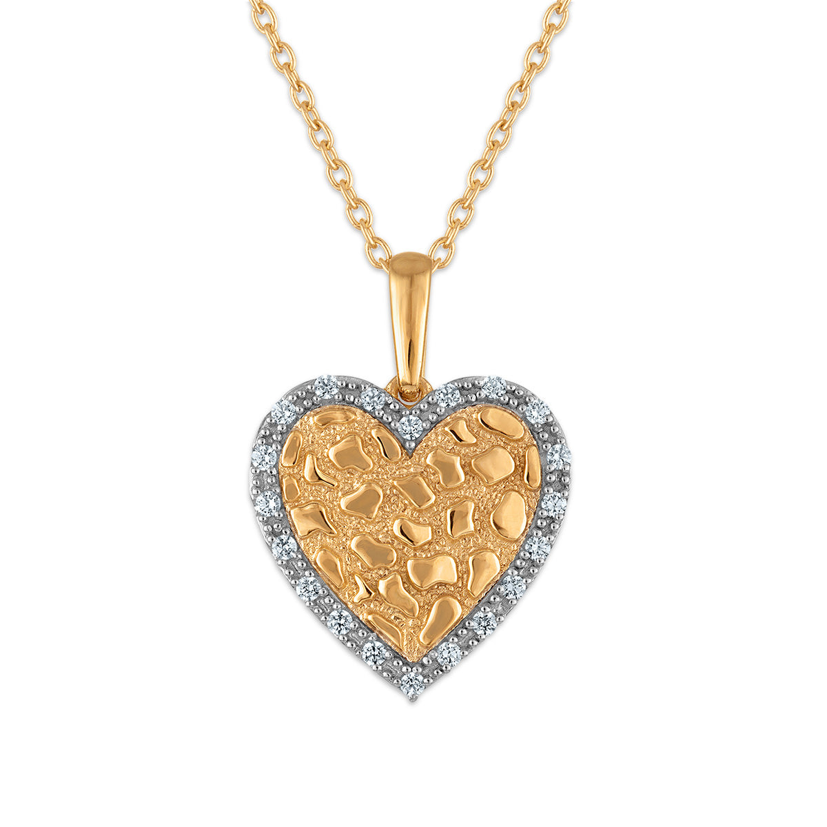 1/6 CTW Natural Diamond 18-inch Nugget Heart Pendant in 10KT Yellow Gold
